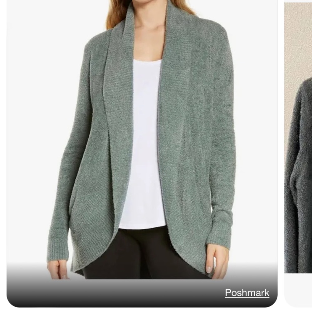 Barefoot Dreams CozyChic Circle Cardigan. Green.